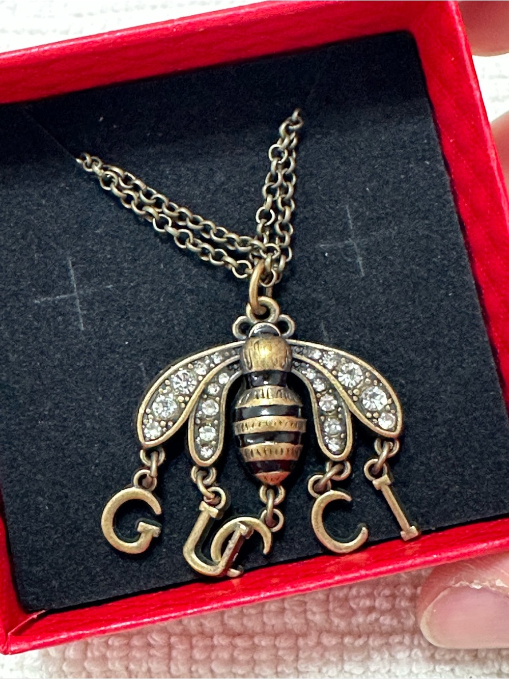 Gucci Gold-Tone Crystal Bee Necklace with Letter Charms